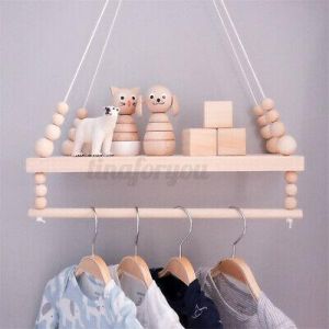 Nordic Style Wooden Beads Wall Hanging Shelf Nursery Kid Bedroom Wooden Decor UK