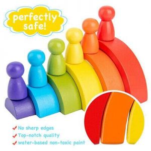 Wooden Rainbow Building Stacking Blocks Baby Educational Montessori Toy TZ