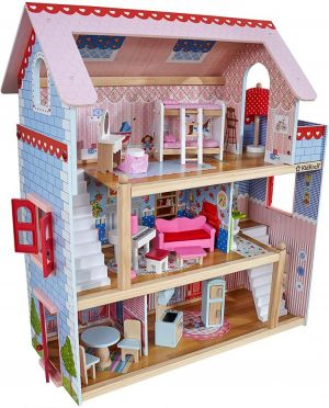KidKraft Chelsea Doll Cottage Wooden Dollhouse with 16 Accessories, Working Shutters, for 5-Inch Dolls, Gift for Ages 3+