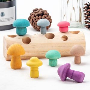 Wooden Montessori Toys Baby Colorful Mushroom Shape Size Sorting Game Kids Educational Materials Learning Fine Motor Skill Toys