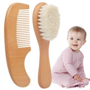 Baby Wooden Brush Newborn Baby Natural Wool Comb Newborn Hair Brush Infant Head Massager Portable Baby Comb Hair Bath Brush Comb