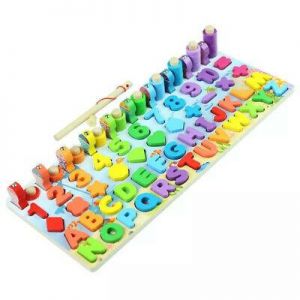 1 Set Wooden Magnetic Puzzles 6-in-1 Number Shape Sorting Fishing Game Toys