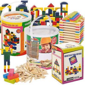 Classic Wooden Construction Building Blocks Bricks Kids Toy Pieces Xmas Gift Set