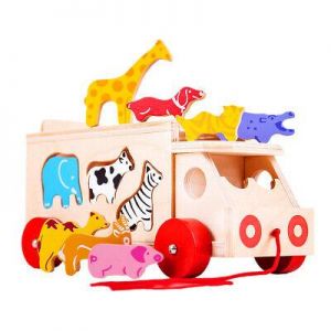 MAR kids store ألعاب تعليميه ومونتيسوري وأخرى  montessori & educational toy Bigjigs Toys Wooden Animal Shape Lorry Sorter Pull Along Educational Sorting