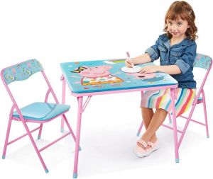 Kids Table & Chairs Set - Peppa Pig 3Piece Child Furniture (2 Padded Chairs & One Table 24"X 20"H) Activity Set 