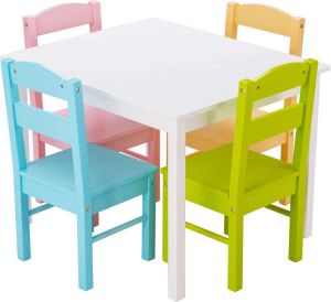 Costzon Kids Table and Chair Set, 5 Piece Wood Activity Table & Chairs for Children Arts, Crafts, Homework, Snack Time, Presch